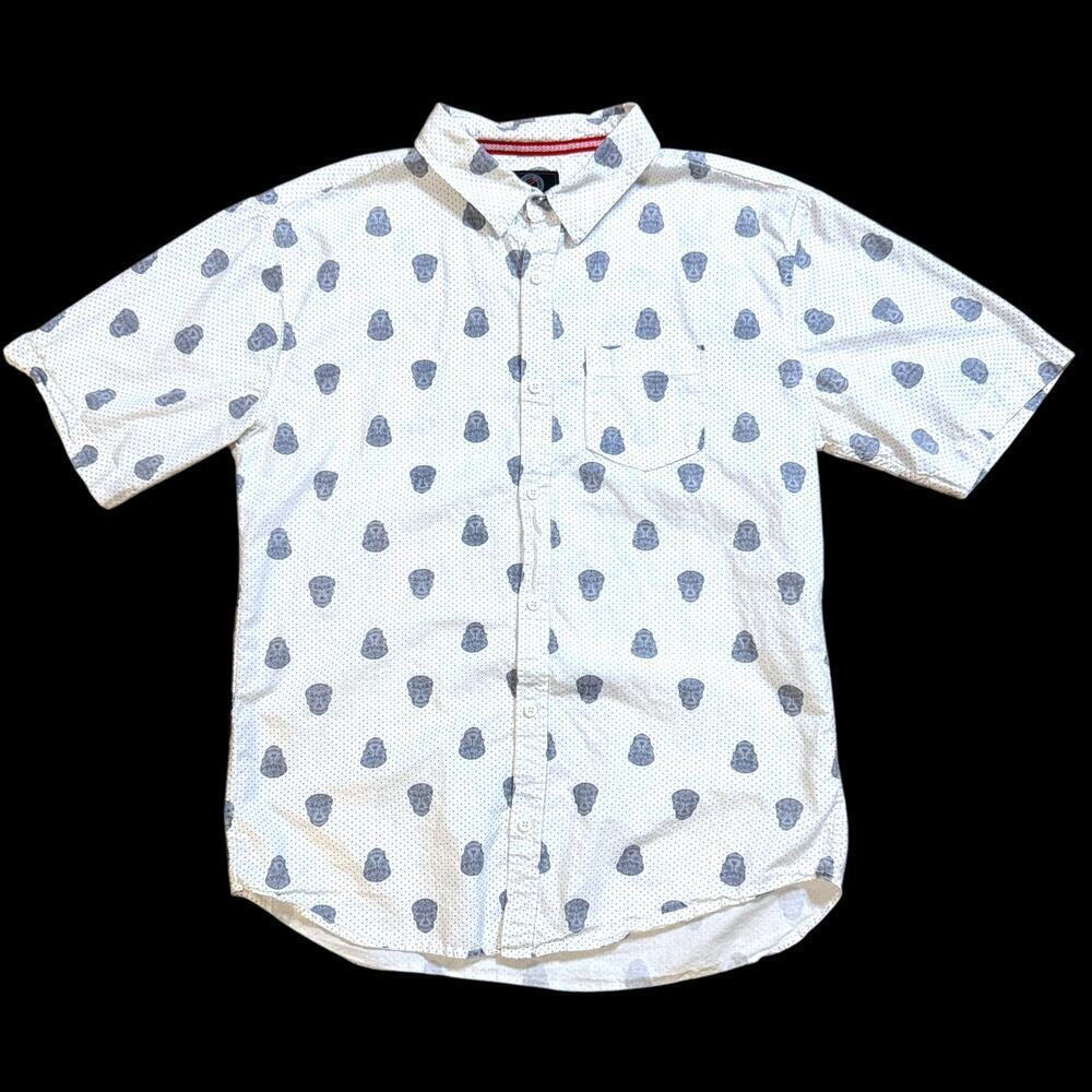 One Resolution Clothing Camp Shirt Mens White Gray Calavera Print Skull Sz L